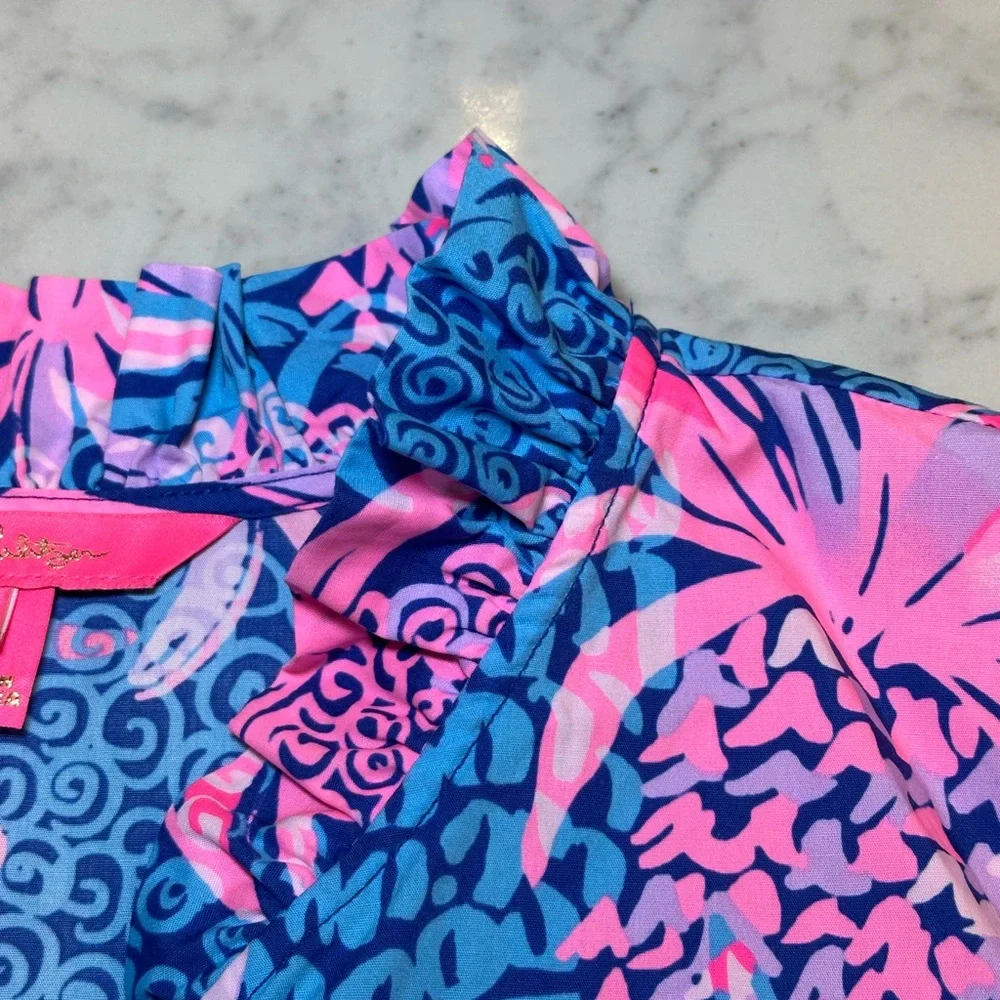 Lilly Pulitzer Sherida Top Borealis Blue Tropic Down Low Size XL - Picture 7 of 9